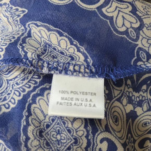 NWT MISA Imaan Size Small Blue White Multi Tile Ruffle Sheer High-Low Maxi Dress